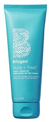 Briogeo Style + Treat Yuzu + Plum Oil Soft Power Air Dry Cream, Dries Soft, Enhance Natural Hair, Vegan, No Heat Styling, Smooths Frizzy Wavy Hair, Heatless Styling, Vegan, Cruelty-Free, 4 fl oz