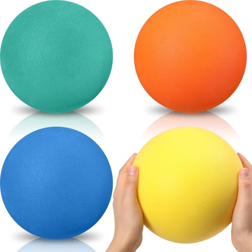 Seenelling 4 Pcs Foam Large Balls Soft Foam Dodgeballs Uncoated Playground Sport Dodgeballs Lightweight Sponge Easy to Grasp Bouncy Balls for Kids Indoor Sports Activity(7 Inch)