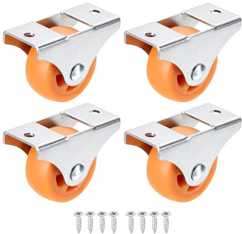 PATIKIL 1.5 Ruote A Rotelle Fisse Rigide Con Piastra, 4 Ruote A Rotelle PP Basso Profilo Con Viti M4 Capacità Di Carico Totale 99 Lbs Per Cassetti Mobiletti Mobili, Arancione