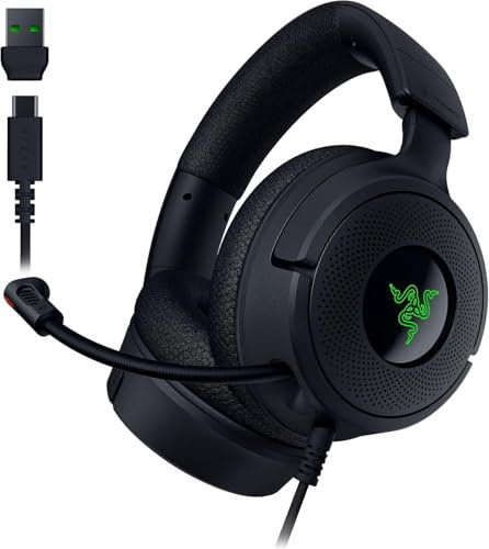 Razer Kraken V4 X - Casque de Jeu Filaire (Drivers Triforce 40mm, Micro cardioïde rétractable, Son Surround 7.1, Chroma RGB, pour PC - Console et téléphones Via USB-C) Noir