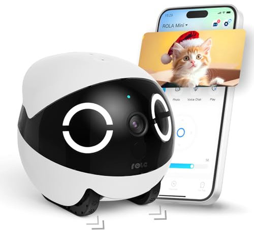 Enabot EBO ROLA Mini 2K Cámara Robot para Mascotas: Cámara Robot para Mascotas móvil con App, Llamada un Toque, Audio 2 vías, visión Nocturna IR, Detector Movimiento y Video