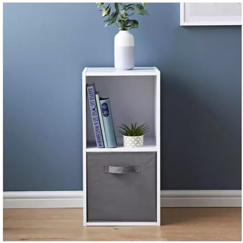 Homme Concept - 2 Cube Storage With 1 Basket, White Living Room Bookcase and Shelving Unit, Kids Bookcases, Free Standing Wooden Bookshelf, Storage Organiser