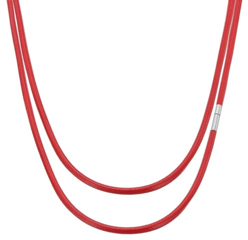 PATIKIL 24 Cordón De Cuero Para Collar, 3mm/0.12 Cordón De Cuero Trenzado Impermeable Cadena De Acero Inoxidable Para Hombres Mujeres DIY Colgante Regalo, Rojo/Plateado