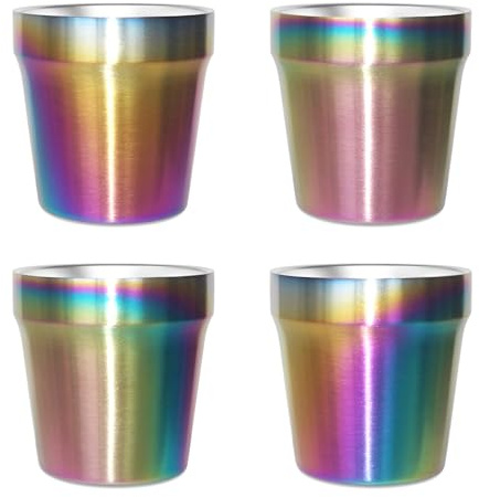 Stainless Steel Double Walled Insulated Cups(Set of 4) Stackable, Coffee Cup/Tea Cup/Chilling Beer Glasses, Great for Kids and Toddlers, for Travel, Outdoor, Camping&Everyday, 6oz(175ml) (Rainbow)