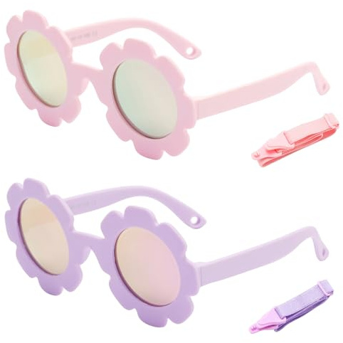 MLPKOI Baby Sunglasses With Strap, Cute Flower Polarized Sunglasses UV400 Protection For Newborn Infant Girls Boys 0 To 24 Months