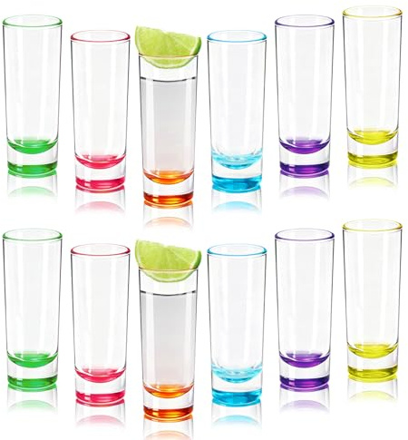 COEWUR 12pk Shot Glasses, 65ml Coloured Heavy Base Shot Glass Set