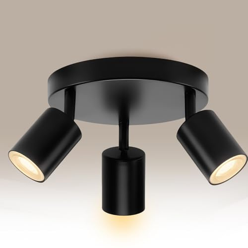 GBKDQQ Faretto da soffitto a LED nero, 3 luci, rotondo, GU10, per soggiorno, camera da letto, cucina, corridoio (non sorgente luminosa)