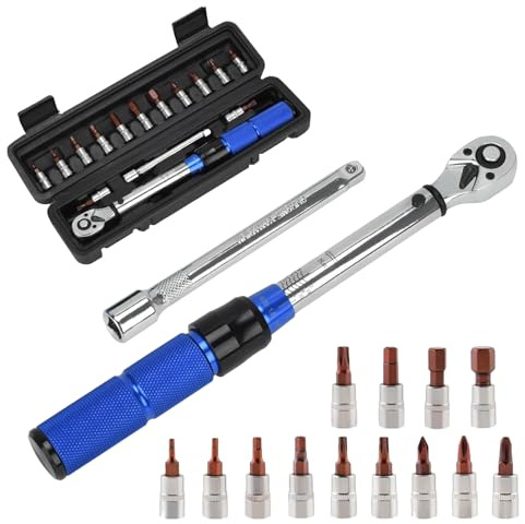 Souvik Clé dynamométriqu 1/4, 2-26 Nm, Précision ±3%, Kit D'entretien, Kit D'outils de Réparation de Moto et de Vélo, avec 100mm barres d'extension, 14 Embouts et Boîte de Rangement