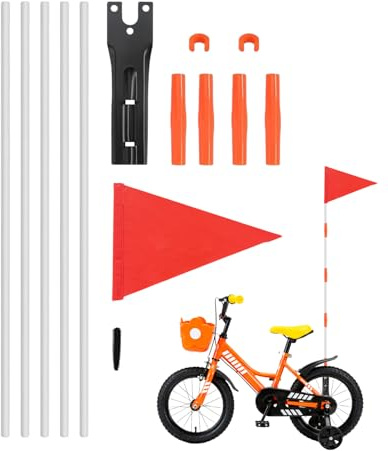 HUVZOR 1 Set fahne fahrradanhänger, Sicherheitswimpel,Fahrradwimpel Verstellbare,Kinderfahrrad Sicherheitswimpel,Fahrrad Wimpel,Kinderfahrradfahne,Warnschild