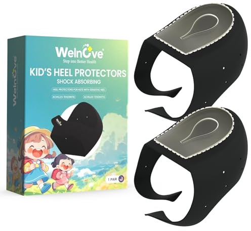 Kids Heel Protectors Cups for Shoes - Welnove Lightweight Silicone Gel Heel Cups for Child & Teen - Shoe Cushion Inserts Pads for Sever's Disease, Plantar Fasciitis, Heels Spurs (Teen's Size 6.5-8)