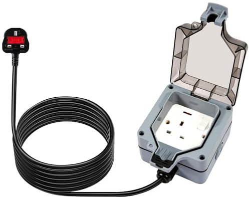Trintion 2 Gang IP66 Outdoor Socket 13Amp with Extension Lead Switched | Sockets Garden Power Socket External Mains Outlets Wall Plug Socket Box (Blue 15m)