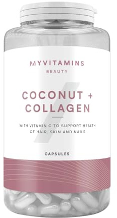 Myvitamins Coconut & Collagen Capsules | Marine Collagen, Coconut Oil & Vitamin C for Skin Hydration, Hair Health & Anti-Ageing Support | 180 Capsules | High-Strength Beauty Supplement