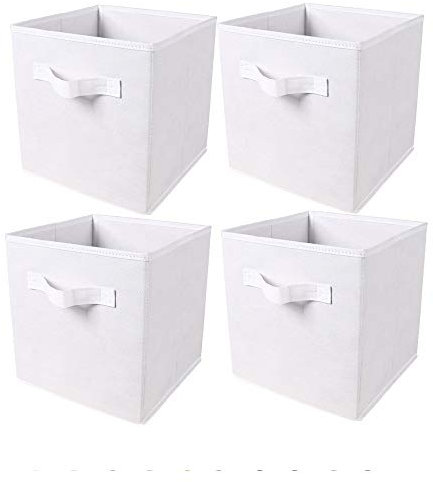 BonChoice Foldable Storage Cubes Boxes with Handle for Home Organization, Fabric Wardrobe Storage Box Organizer Basket Bins for Clothes Toys Towels, Collapsible&Durable (4, White)