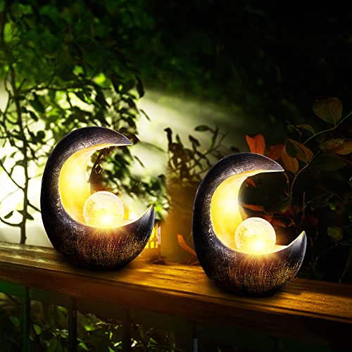 wuuhoo® LED Solarlampe Lamia, wetterfeste Halbmond Leuchtkugel mit Dämmerungssensor, Solar Kugellampe für Drinnen und Draußen, Gartenlampe, bunte Gartenbeleuchtung 2 Stk.