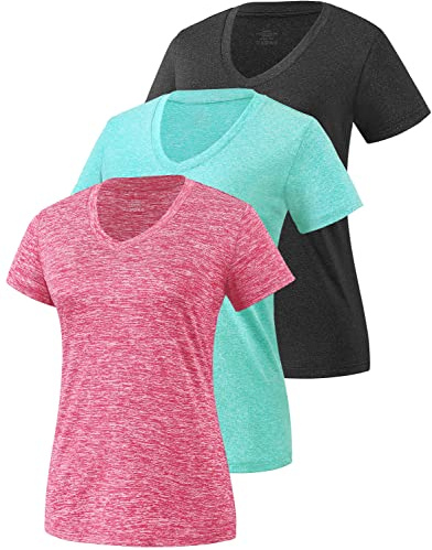 Star Vibe 3 Pack Women's Short Sleeve Dry Fit T-Shirts Moisture Wicking Athletic V-Neck Gym Tee Exercise Yoga Tops