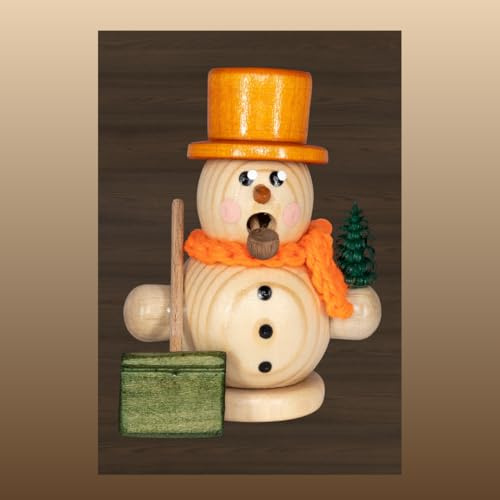 weigla Räuchermann Schneemann Natur mit Schippe original Erzgebirge I Räucherfigur aus Holz I Höhe 8 cm I Weihnachtsdeko I schöne Geschenkidee I Dekoration innen I Weihnachten I Räuchermännchen