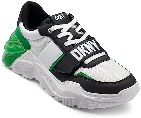 DKNY Herren Runner Mixed Media Sneaker mit Logo-Riemen, Grün, Größe 41