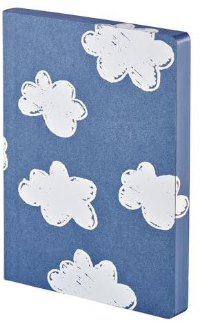 Nuuna Notizbuch A5+ | Graphic L - Head In The Clouds | 3,5 mm Punktraster | 256 nummerierte Seiten | 120 g Premium-Papier | Recyceltes Denim blau | nachhaltig produziert in Deutschland