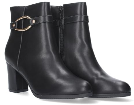 shoes&blues.es 77503 Botin de Tacon Ancho para Mujer, Punta Redonda, Adorno de Hebilla y Cierre de Cremallera, Otono Invierno 2023 Negro Talla 36