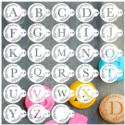 Small Letter Stencil for Cakes Cookie Decorating Stencils Reusable Alphabet Stencil on Baking Coffee Decorating Card Making (27 Letter Cookie)