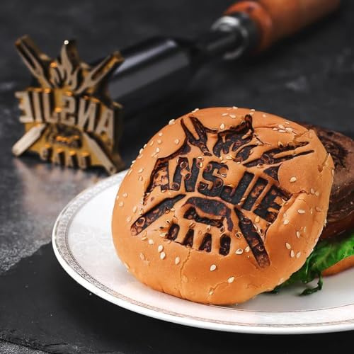 TPFOON Hierro de fuego individual para hamburguesas, sello para alimentos, panecillos de hamburguesa, hierros para carne para filetes, hierro para barbacoa, hierro para quemaduras de madera