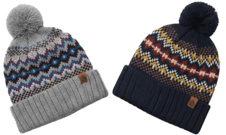 A2Z 4 Kids Boys Hat Pack of 2 Nordic Bobble Knitted Pom Pom Beanie Stylist Durable Stretch Soft Feel Winter Warm Cosy Caps Comfortable for Daily Wear Winter Accessories Hats