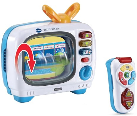 VTech-Baby Mi Tele Mágica Juegos y Canales, Televisión Interactiva Bilingüe, Juguete Niños 1 Año, Ruleta y Mando Luminoso, Enseña Conceptos y Vocabulario, Versión ESP