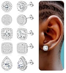 Roheafer Zirconia Zubique Boucles D'oreilles 18k or Blanc Hypoallergénique 925 Sterling Silver Colonne D'oreille Grand Rond Carré Imitation Diamant Boucles D'oreilles Argent