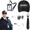 TOEECY 6 Piezas Conjunto Disfraz Agente Seguridad Profesional Gorra Gafas Aviador Corbata Tarjeta Identificación Auricular Seguridad Adultos Carnaval