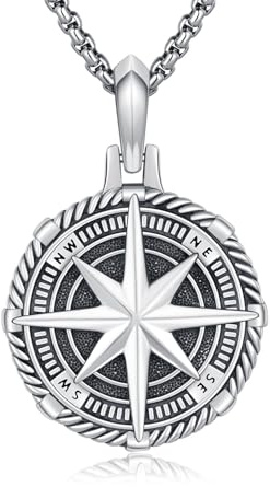 OHAYOO Cadena de brújula para hombre y mujer, colgante de plata de ley 925 con cadena de acero inoxidable, diseño de brújula y ancla (23 x 23 mm), 50 cm + 5 cm de extensión, cadena pirata, Piratas del