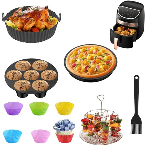Air Fryer Accessoires,Moule Silicone Air Fryer,Accessoires Air Fryer,20cm Moule Air Fryer,Air Fryer Accessoires,Réutilisable,11 Pièces Universal Accessoires