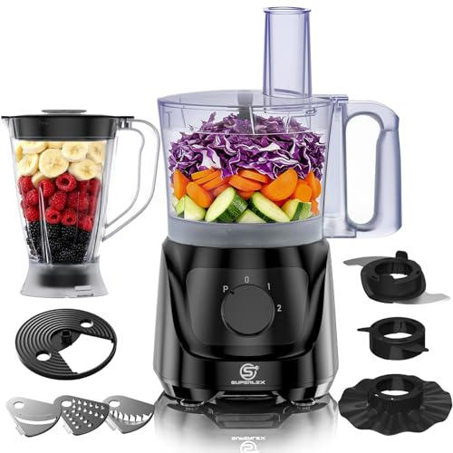 SUPERLEX Küchenmaschine Food Processor Elektrisch 10 in 1 Multifunktion Kompakt Mit 2L Schüssel 1,5L Standmixer Zwei Geschwindigkeiten Zum Kneten Mixen Zerkleinern Schneiden 800W Schwarz