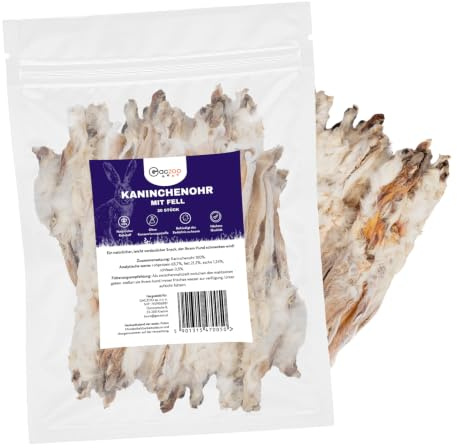 Gaczoo Kaninchenohren mit Fell für Hunde - Hundeleckerli Getrocknet für große & kleine Hunde - 100% ohne Zusätze, Hypoallergen- Langer Kauspaß - Zahnpflege und Kautrieb - 20 Stück
