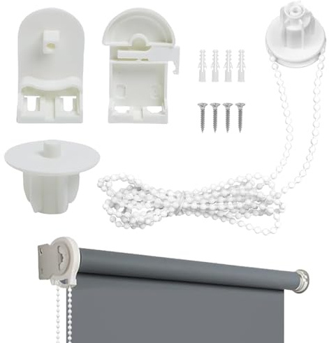 1 Set Complete Roller Blind Spares Kit with Chain,Fittings for Curtain Rods/Blackout Roller Blind Brackets,Easy Installation for Home & Office, Durable Accessories(White)