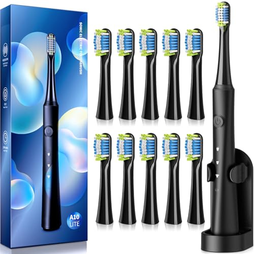 TEETHEORY Upgraded Version-Sonic Electric Toothbrush for Adults with 10 Brush Heads, Power Electric Toothbrush with 40000 VPM 3 Modes