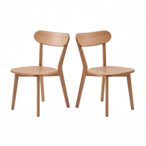 Matrumsstolar av massivt trä, uppsättning av 2/4, vadderade moderna köksstolar, Mid-Century vintagestol med ergonomiskt, krökt ryggstöd, enkel montering körsbär, 2 stycken