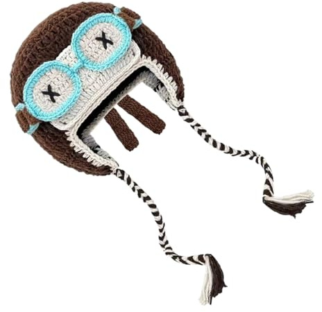 Monozoz Gorros De Invierno | Gorros De Crochet Divertidos Con Orejeras,Con Gafas Desmontables y Abrigado - Para Hombre Niño Niña Ciclismo Exterior Clima Frío Disfraz Piloto Fiesta Cosplay