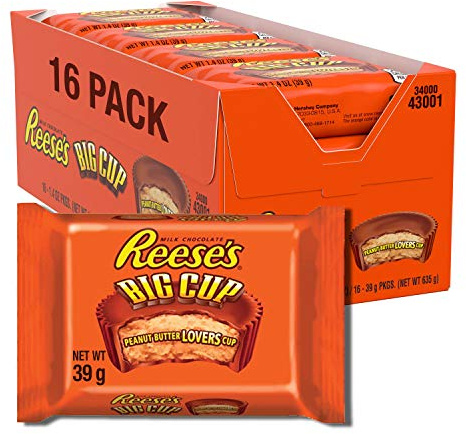 Reese’s Peanut Butter Big Cup, Milk Chocolate Flavour Cups, Pack of 16 x 39 g