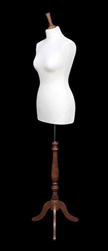 Manichino da sarto con busto femminile, prodotto pregiato, in tessuto jersey con treppiedi in legno, per capi di abbigliamento di misura 42, colore: panna