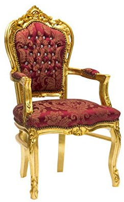 Way Home Store Poltrona BAROCCO stile francese Luigi XVI Gemme Oro Rosso tessuto 68 x 65 x 108 cm