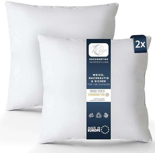Moon Luxury 2er Pack Perkal Füllkissen, Innenkissen, Sofakissen ca. 45x45cm - 390g mit Hülle aus 100% Baumwolle (fest)