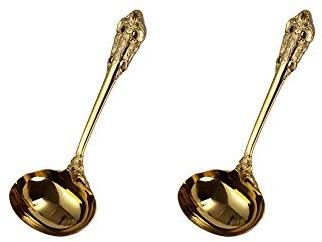 ZFQ 2 Pieces 18/10 Stainless Steel Deep Soup Spoon, 6.5 Inches Long, 2.76 Inches Wide, Large Capacity for Service, Mirror Polishing, Dishwasher Safety, Golden Color
