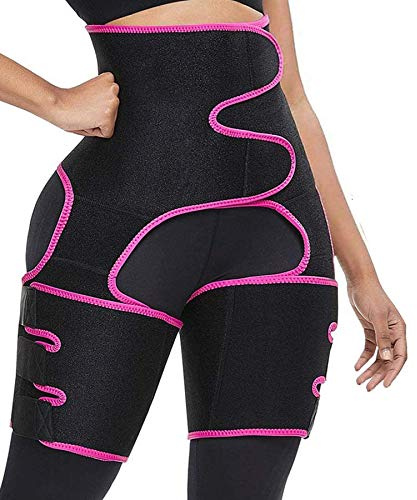 Ruri's Waist Trainer for Women, 3-in-1 Thigh Trimmer Belt with Butt Lifter Slimming Body Shaper Sweat Band Pink
