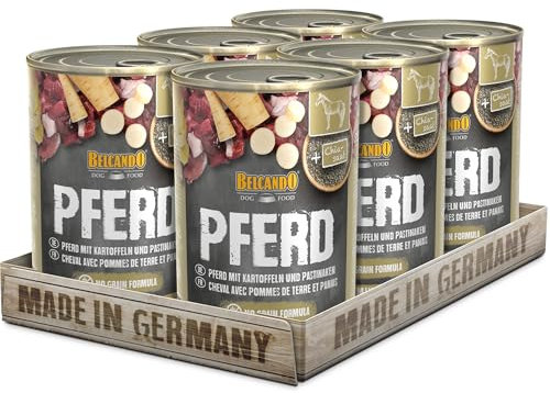 BELCANDO Nassfutter für Hunde, Pferd mit Kartoffel, 6X 400g Dose, Hundefutter nass, für alle Rassen, Made in Germany