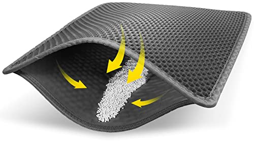 Cat Litter Mat 30 x 24 LARGE Size, Urine Proof Waterproof Sleeping Pad, Premium EVA No Phthalate, Washable Easy Clean, Trapping for Litter Box Anti Tracking Kitty Mats Gray
