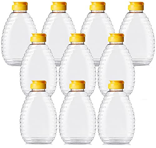 WideSmart 10 Pcs Honey Jar Honey Bottles, Honey Squeeze Bottles Honey Tin Honey Container Honey Empty Plastic Bottle Empty Squeeze Honey Bottle Container Squeeze Honey Bottle for Jam Juice Seasoning