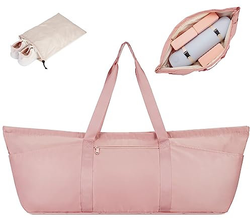 Sporttasche Damen Yogatasche Groß Reisetasche mit Schuhtasche & Nassfach Tragetasche Herren Fitnessstudio Pilates Tasche für Yogamatten Rosa