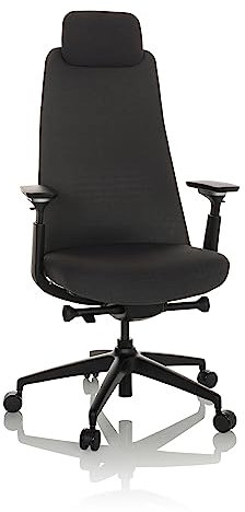 hjh OFFICE Profi Bürostuhl YUCANO atmungsaktiver Drehstuhl mit höhenverstellbarer Lordosenstütze, bis 160 kg belastbar, Schwarz 790024