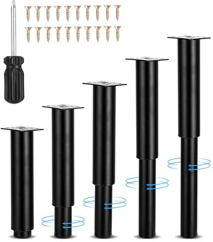 LEAZZLE 4 Pièces Pieds de Meuble,10 cm/4 Pouces Meubles réglables en Hauteur en Alliage d'aluminium et PVC,Table Chaise Armoires Canapé Jambe,Livré avec Vis et Tournevis,Chargeable jusqu'à 200kg