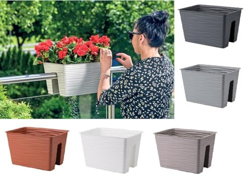 B2C Flower Bridge Hanging Planter Plant Pot Fence Railing Balcony Decking Garden Pot (Anthracite, Large (26.8cmcm x 38.9cm))